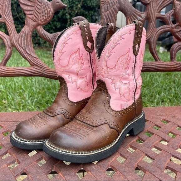 Justin gypsy cowgirl collection pink & brown round toe leather western boots - Picture 5 of 10